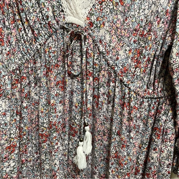 Sky and Sand Floral Lace Trim Tie Waist Puff Sleeve Long Maxi Dress Plus 2X - Picture 7 of 10